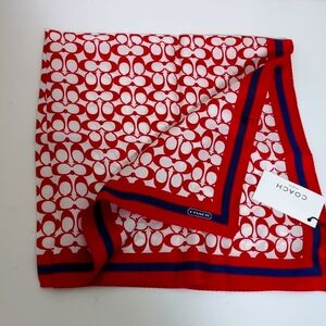 Coach Monogrammed Red, White and Blue 100% Silk 21-in Square Scarf, NWT
